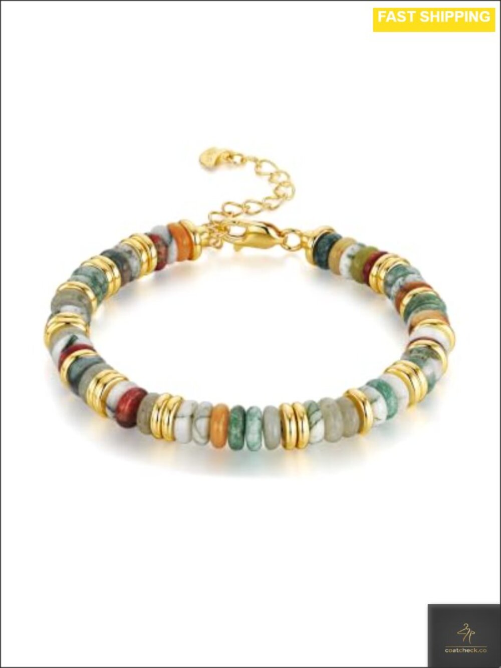 18K Gold Plated Beaded Stone Bracelet Set Stackable Bangles